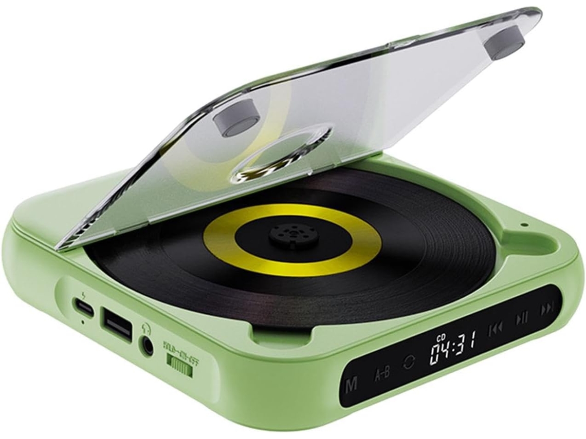 Leitor De Cd Leve E Potente Com Bateria Recarregável Para Audiolivros Aprendizado Idiomas Portátil Estudantes, Verde