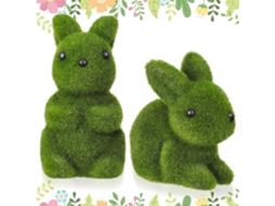 Conjunto 2 Estatuetas Decorativas Coelho Aveludado Jardim Interno Pequenas Estátuas Pelúcia Feitas Decoração GOKOCO