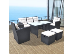 Vidaxl 6 Pcs Conjunto Jantar Exterior Com Almofadões Vime Pe Preto