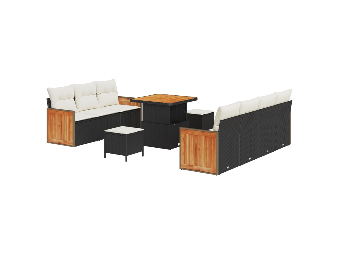 Conjunto 10 Conjunto De Sofá De Jardim Vidaxl Preto Vime Pe (228 X 62 X 85 Cm)
