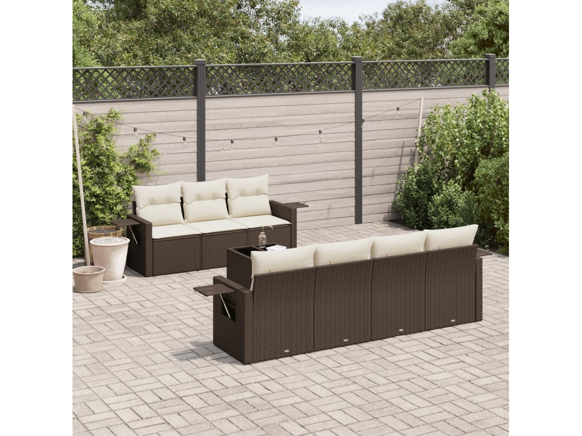 Pcs Conjunto Sofás De Jardim C/ Almofadões Vime Pe Castanho Dkd Home Decor