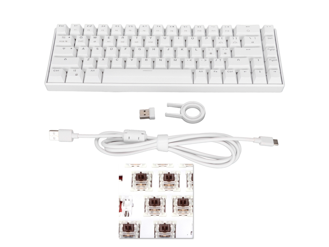 Aetheria teclado Mecânico 68 Teclas 3 Modos Sem Fio 2.4g Type C Rgb Switch Marrom para Windows Android