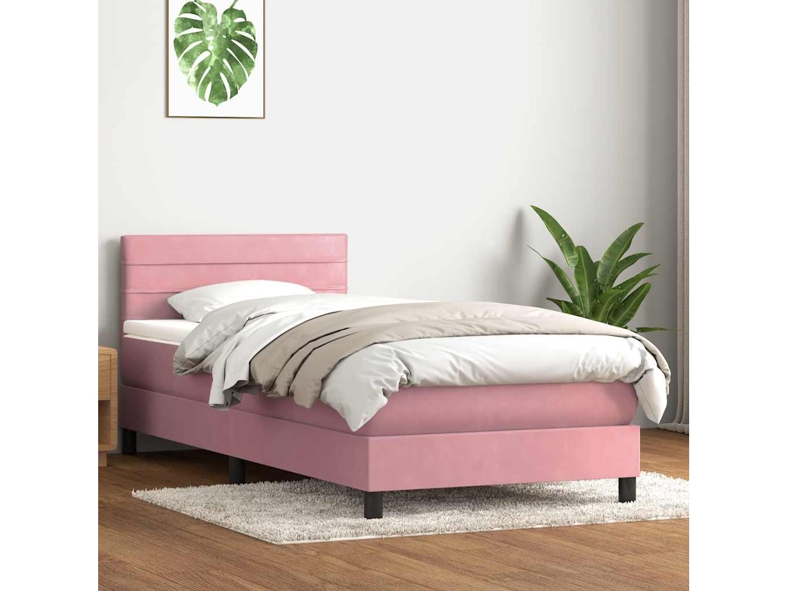 Vidaxl Cama Com Molas/colchão Rosa 90x210 Cm Veludo