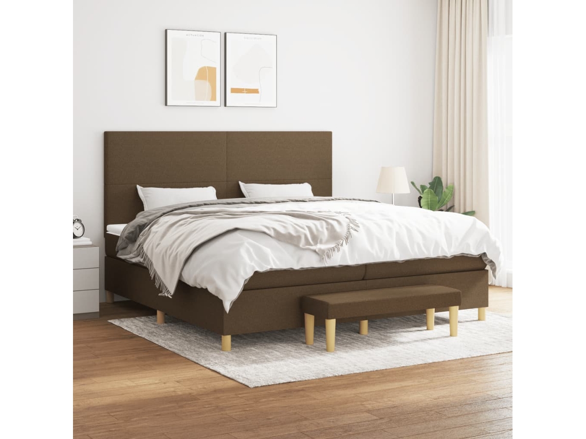 Vidaxl Cama Com Molas/colchão 200x200 Cm Tecido Castanho-escuro
