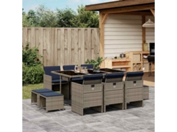 Vidaxl Conjunto De Jantar Para Jardim Com 11 Peças E Almofadas, Em Rattan Sintético Cinza