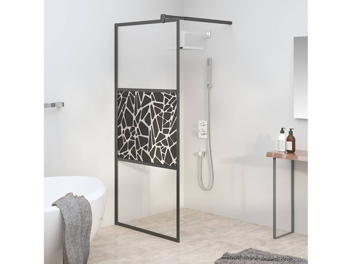 Vidaxl Divisória De Chuveiro 90x195cm Vidro Esg Design De Pedras Preto
