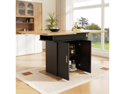 Mesa de Jantar Extensível com Prateleiras, Design Compacto para Cozinha e Sala de Estar, Acabamento Natural e Preto Ehstmind (140 × 70 cm)