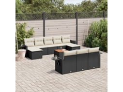 Vidaxl 11 Pcs Conjunto Sofás De Jardim C/ Almofadões Vime Pe Preto