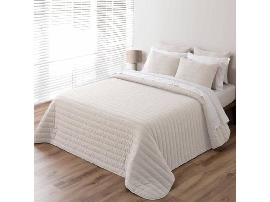 Colcha Pierre Cardin Bege 235 X 270 Cm 2 Capas de Almofada Toque de Linho Elegante