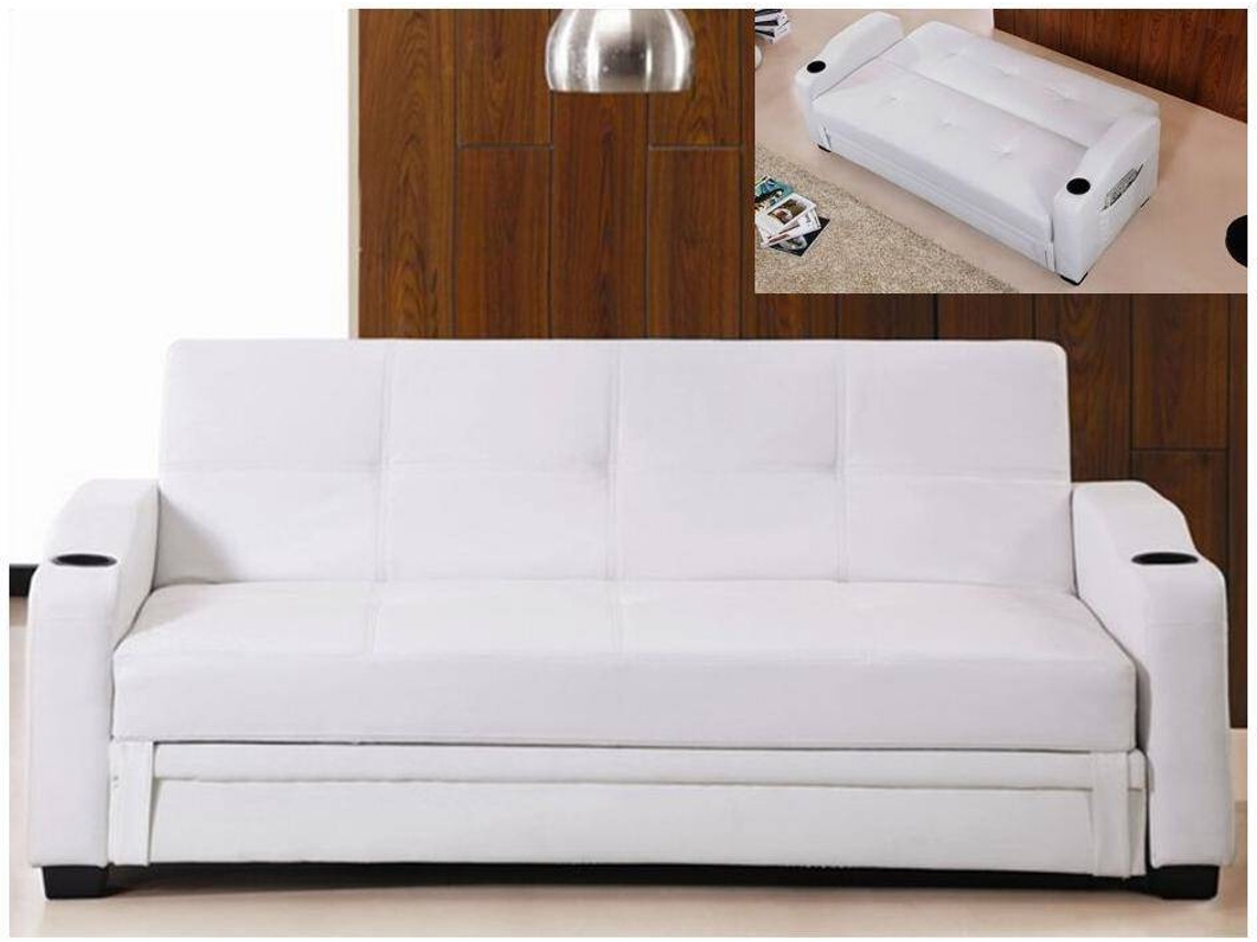 Sofá Cama Mirella VENTE-UNIQUE.PT (Branco - Pele sintética - 197x89x83 cm/Dimensões da cama: 100-119 cm)