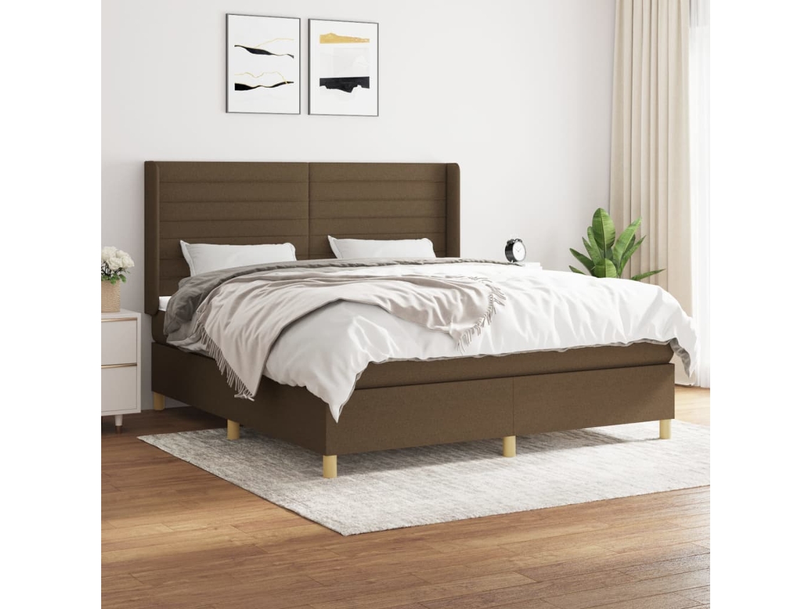 Vidaxl Cama Com Molas/colchão 160x200 Cm Tecido Castanho-escuro