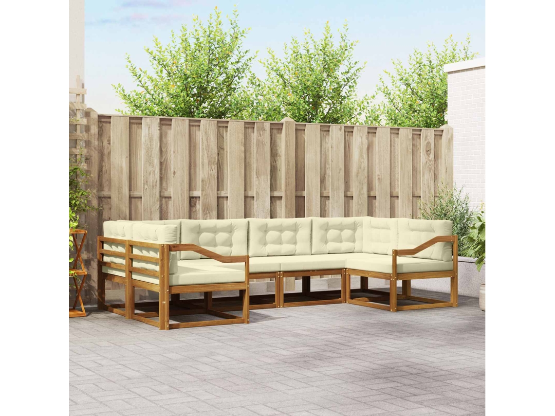 Vidaxl Conjunto De Sofás Para Exterior 6 Pcs Natural E Creme