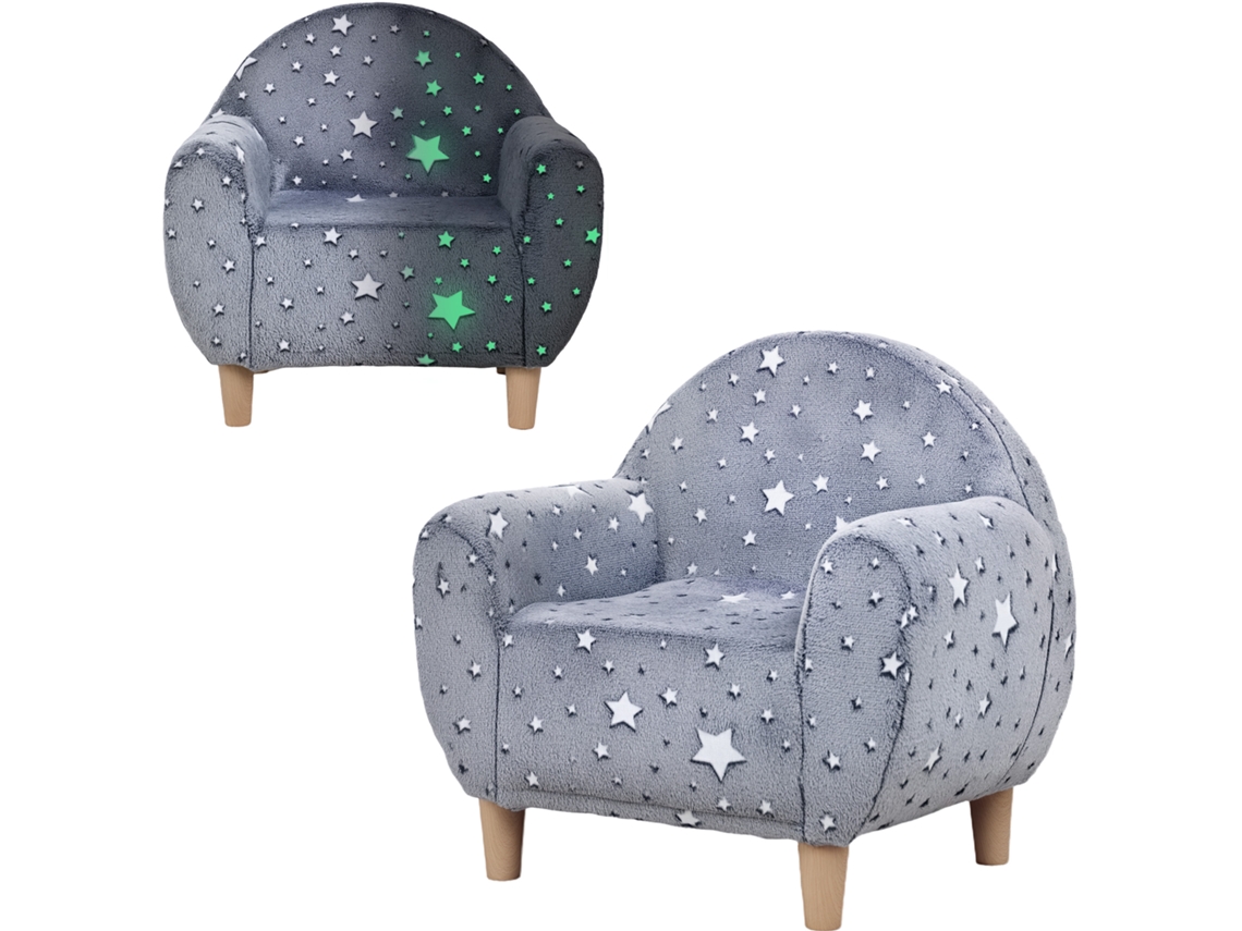 Poltrona/sofá Infantil, Estampa De Estrelas Fluorescentes, Tecido Aveludado, Adequado Para Meninos E Meninas, Cinza.