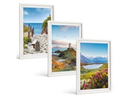 Composição De Quadros Praia, Farol, Montanhas, Flores Moldura Branca Pinturas De Quarto Espelharte (3 Piezas De 40x60 Cm)
