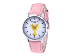 Relógio de Pulso Feminino de Couro Pu Estilo Simples Mostrador Redondo Quartz Rosa