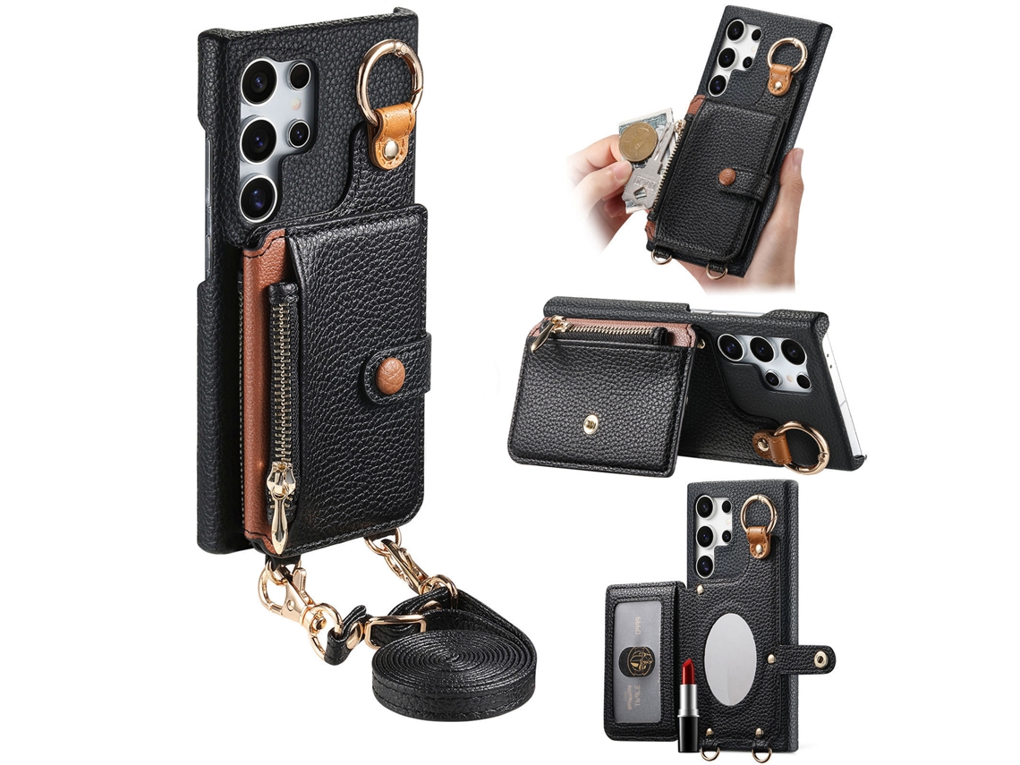 Capa Para Samsung Galaxy S26 Plus, Em Couro Pu,espelho Embutido E Porta-cartões. Preto Czhhmart