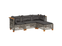 Maison Exclusive - 4 Pcs Conjunto Sofás De Jardim C/ Almofadões Vime Pe Cinzento