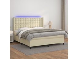 Vidaxl Cama Box Spring C/ Colchão/led 180x200cm Couro Artificial Creme