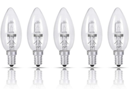 Rebe bombillas Halógeno Vela 28w, Pack 5 Ses E14, 350 Lúmenes, 230v, Luz Blanca Cálida 2800k, Regulable