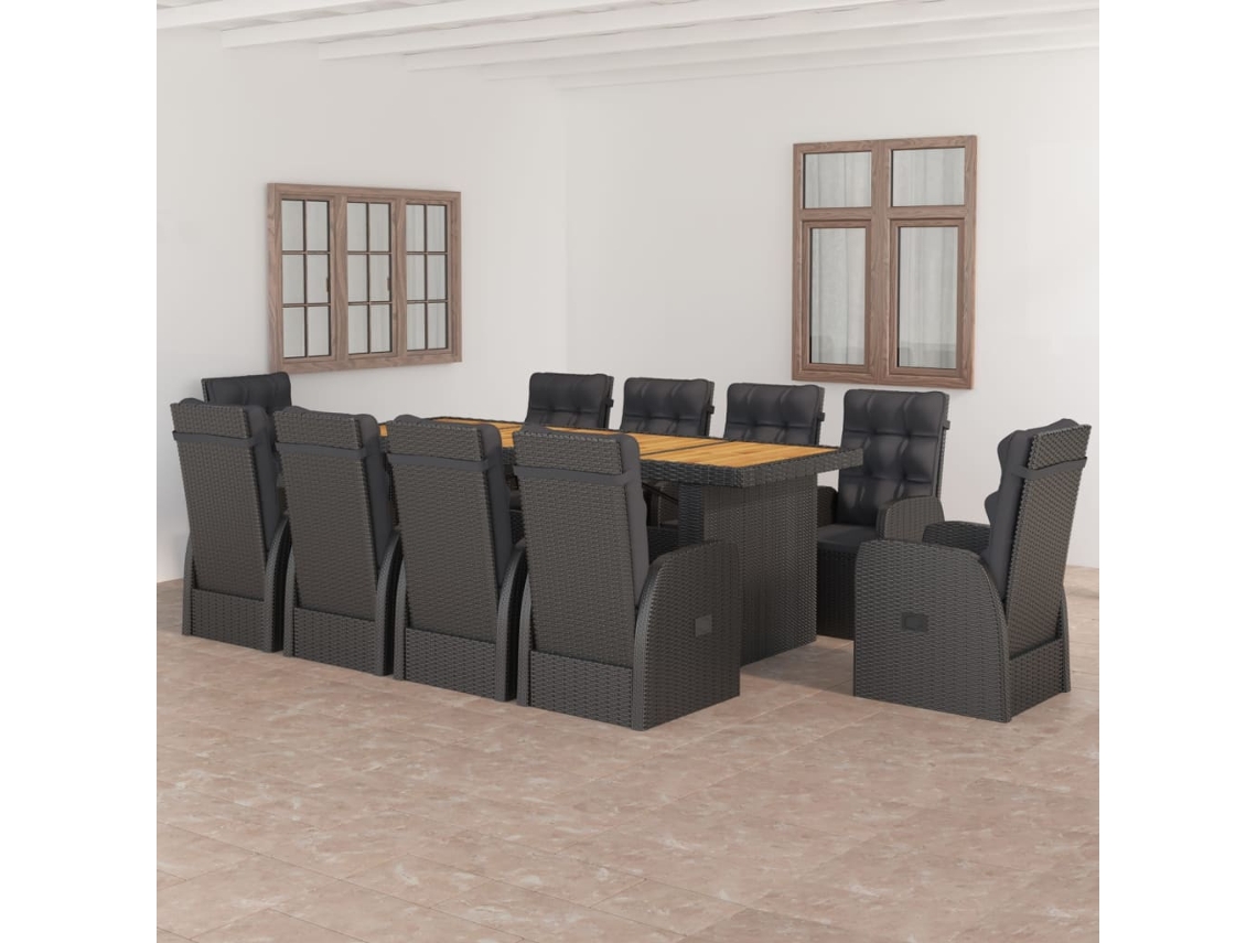Conjunto 11 Pcs Jantar Exterior Com Almofadões Vime Pe Preto Dkd Home Decor