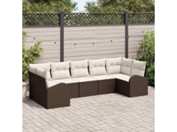 Vidaxl Conjunto De Sofá De Jardim 7 Pcs Marrom E Branco Vime Pe