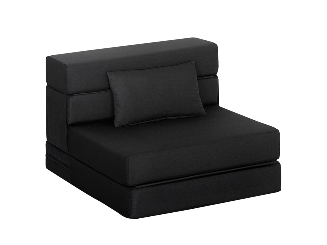 Sofá Cama Dobrável 1 Lugar, com Almofada, até 120 Kg, Preto | S/MARCA