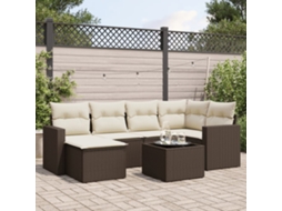 Vidaxl 7 Pcs Conjunto De Sofás Jardim C/ Almofadões Vime Pe Castanho