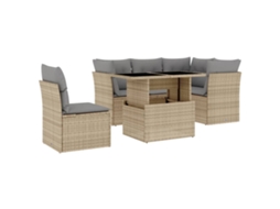 Conjunto de 6 Sofás P/ Jardim com Almofadões Vime Pe Bege MAISON EXCLUSIVE (80x200 cm)