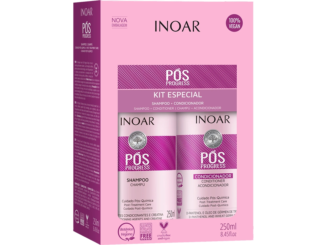 Shampoo e Condicionador 1 Pacote Inoar Duo Pós Progress Keratin Smoothing BRAZILIANHAIRPRODUICTS