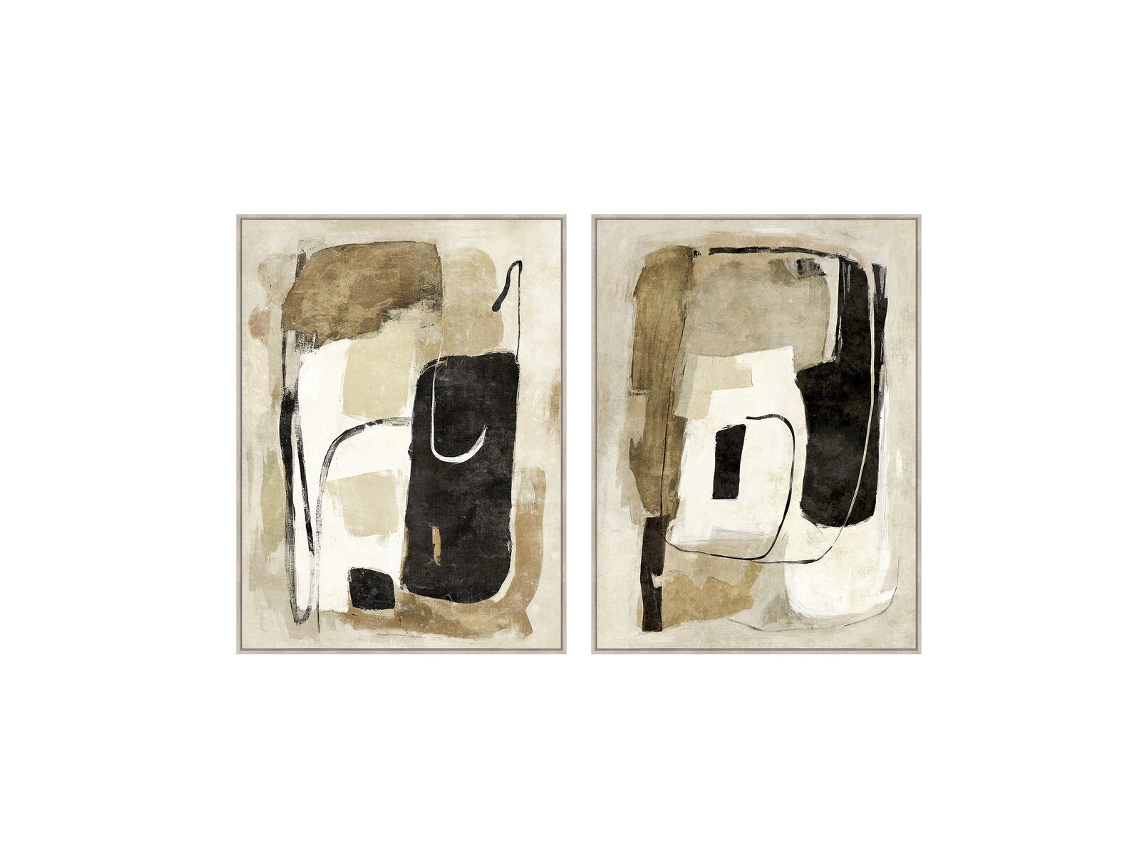 Pintura Home Esprit Preto Bege Abstrato Urbana 90 X 4 X 120 Cm (2 Unidades)