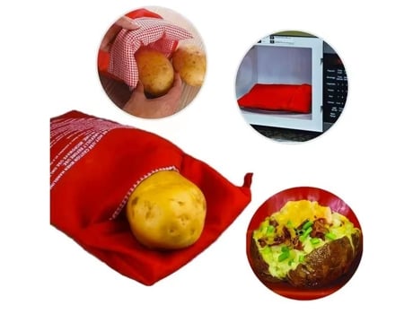 Saco De Cozimento Micro Ondas Dulce Casa Potato Express Cozimento A Vapor 4 Min Reutilizável Vermelho 26x19 Cm