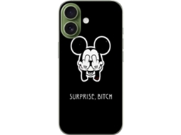 Capa Para Celular Compatível Com Apple Iphone 17. Estampa De Rato Em Preto E Branco Fazendo Gesto Provocativo Com Texto Sobre Fundo Escuro, Um Motivo