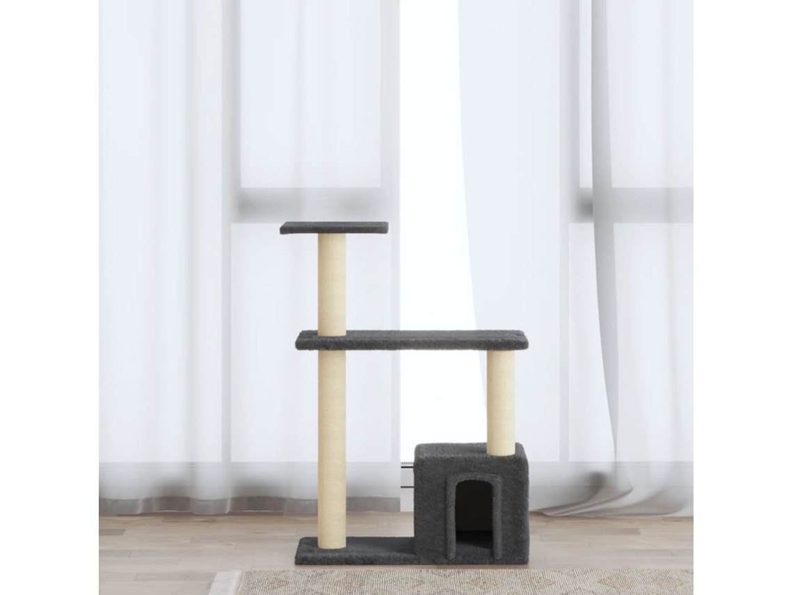 Vidaxl Árvore P/ Gatos C/ Postes Arranhadores Sisal 70 Cm Cinza-escuro