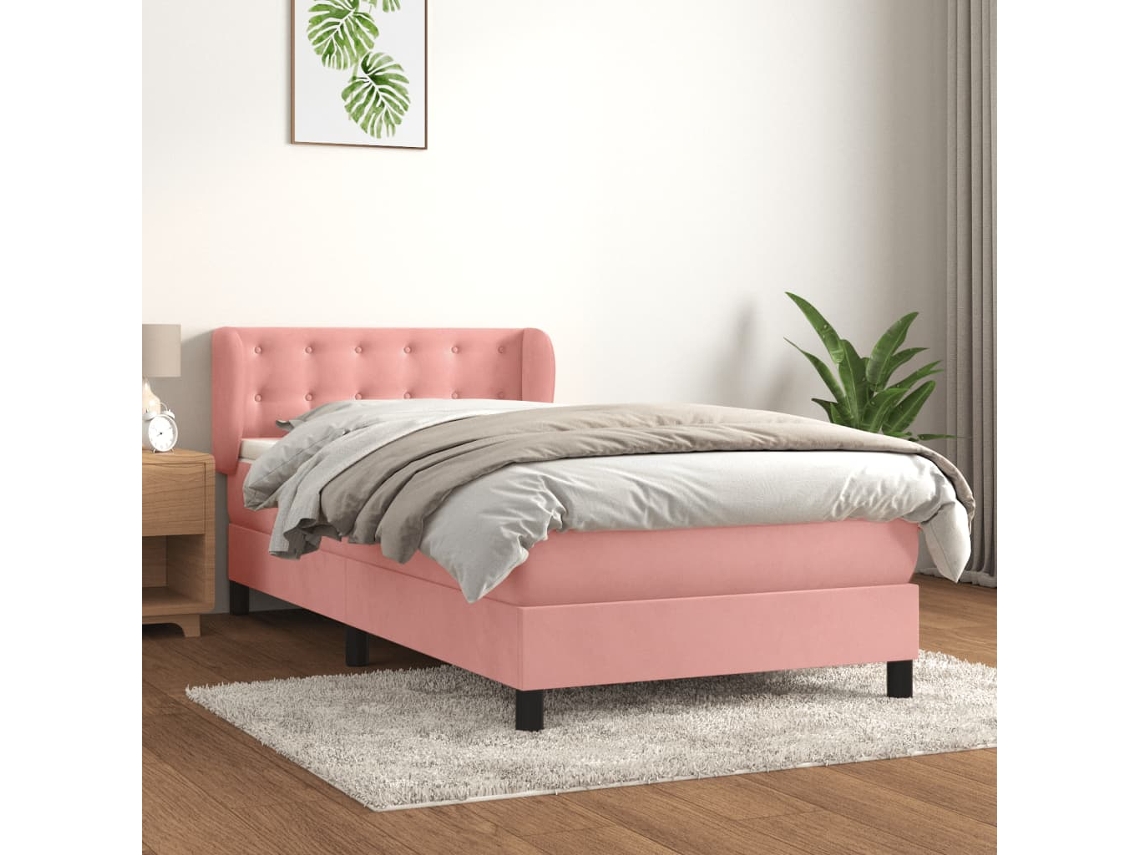 Vidaxl Cama Com Molas/colchão 90x190 Cm Veludo Rosa
