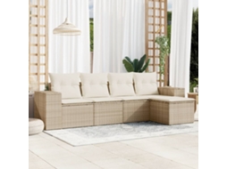 5 Pcs Conjunto De Sofás P/ Jardimconjuntos Relax Jardimconjunto De Jantar Com Almofadões Vime Pe Bege Cfw195088 Lovely Home