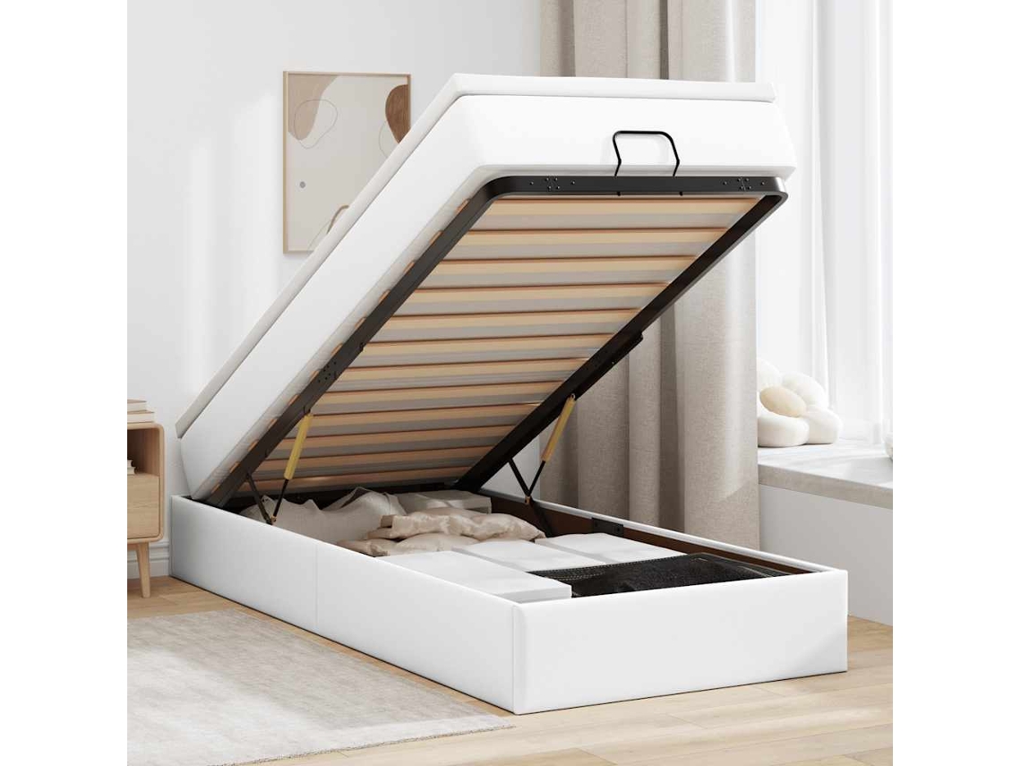 Moldura De Cama Síriaxl Otomana Com Colchão Branco Couro Falso