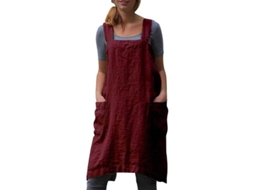 Delantal De Algodão E Linho Para Mulheres Com Bolsos, Design Cruzado, Ideal Para Cozinha E Confeitaria M Rojo