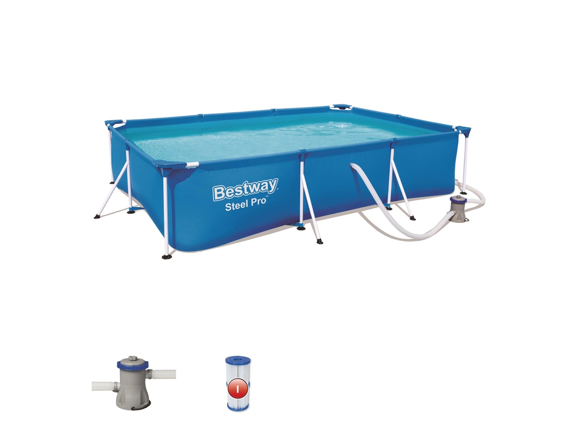 Piscina Desmontável Retangular Bestway Steel Pro 300 X 201 X 66 Cm Com Revestimento Duraplus E Filtro De Cartucho De 1.249 L/h