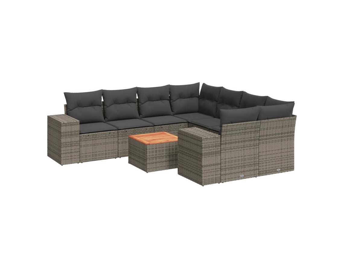 Conjunto de 9 Sofás para Jardim com Almofadões Vime Pe Cinzento MAISON EXCLUSIVE (90x200 cm)
