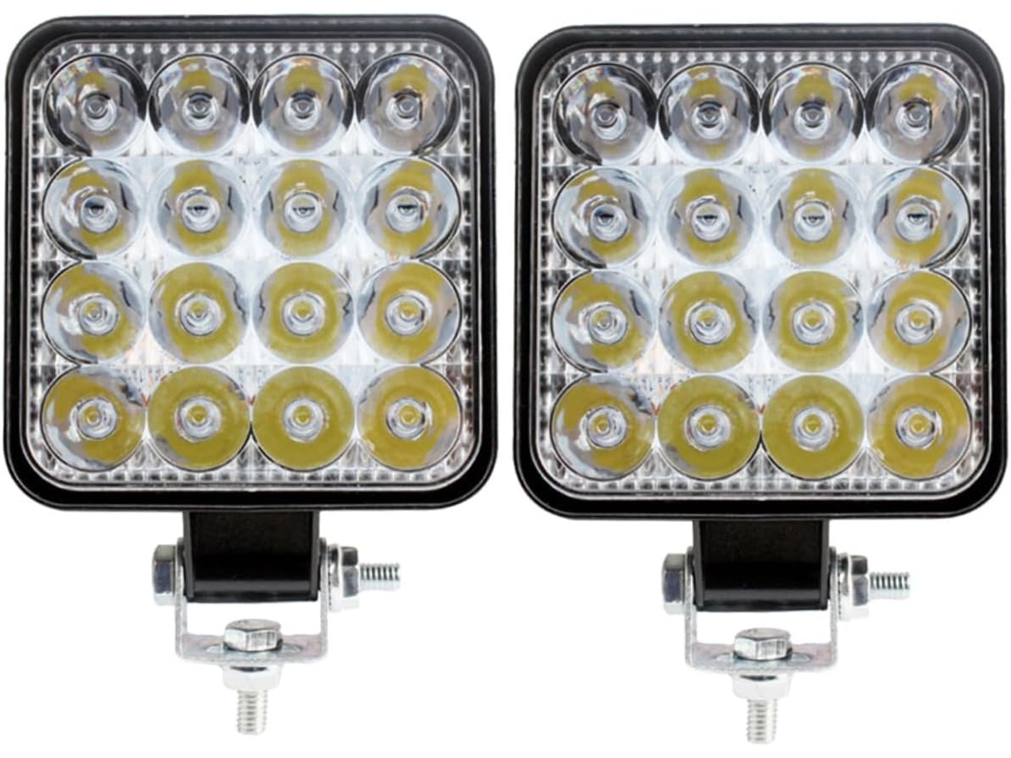 Faróis De Trabalho Automotivos Led 48w, Design Compacto Quadrado Com 16 Leds, Estrutura Metálica, Classificação Ip67
