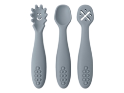 Conjunto de Talheres de Silicone para Bebê com 3 Peças, Incluindo uma Colher e um Garfo Macios. MDUG (cor de Pedra)