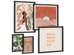 Quadros Decorativos Para Parede Lago, Píeres, Barcos, Paz Moldura Preta Quadros Para O Escritório Espelharte (conjunto De 5 Imagens)