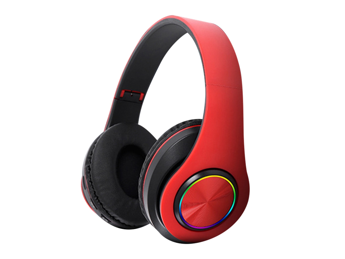 Fone Bluetooth Plegável RGB com Grave Profundo para Jogos Vermelho Brilhante