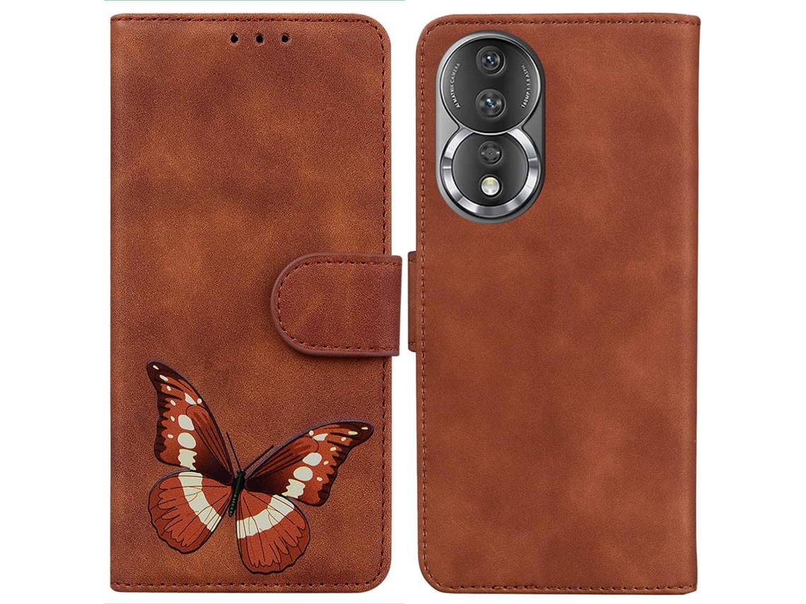 Capa Borboleta Toque Confortável Cartões Pulseira Proteção para Honor, Huawei Honor 80 HONGWE. Pele Castanho