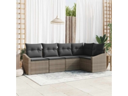 Vidaxl Conjunto De Sofá De Jardim 5 Unid. Cinzeto Vime Pe