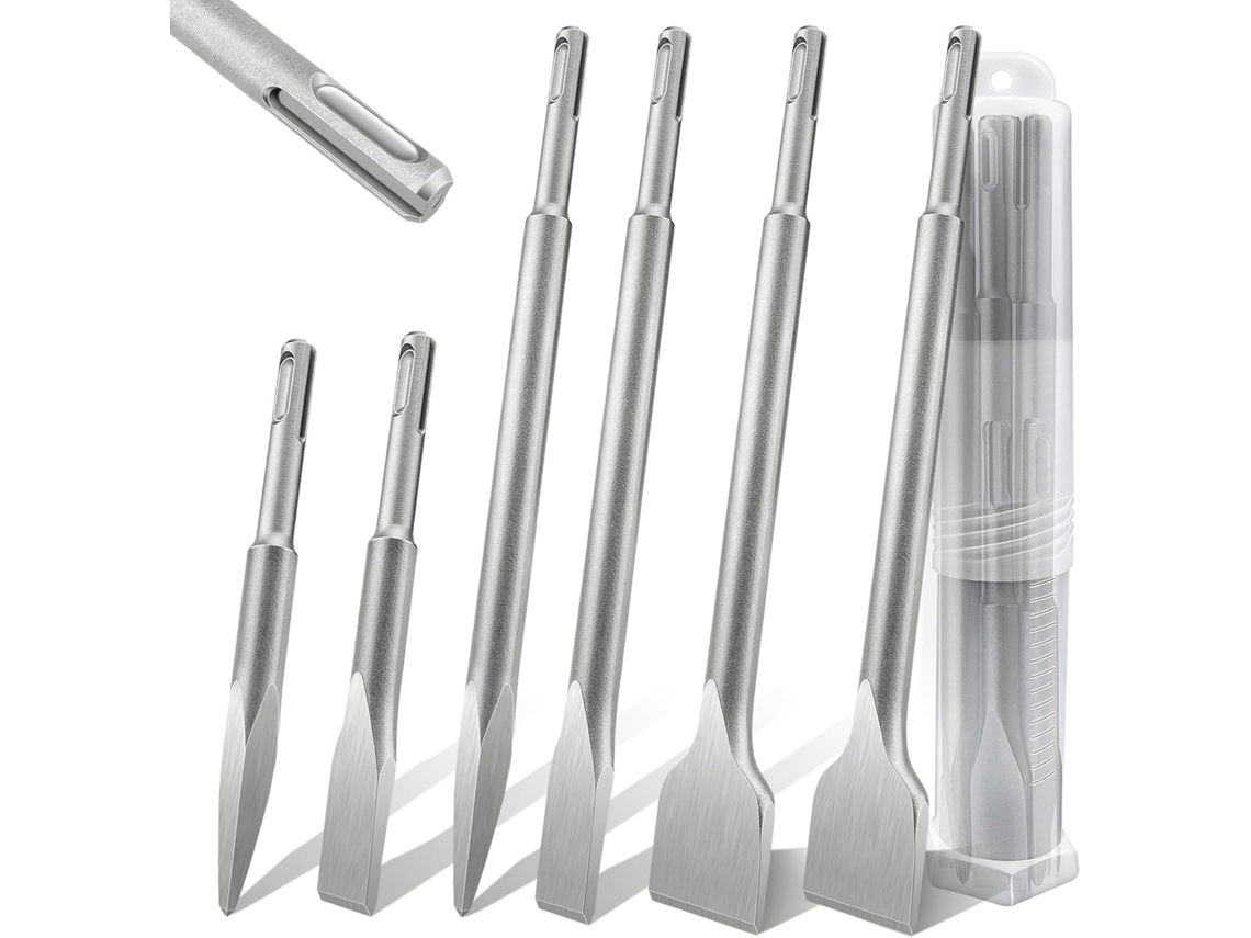 Conjunto de 6 formões SDS Plus para concreto, azulejo e pedra. Cinzel plano YWP de 40 cr (para cortadores de azulejo, furadeiras de impacto e formões de impacto).