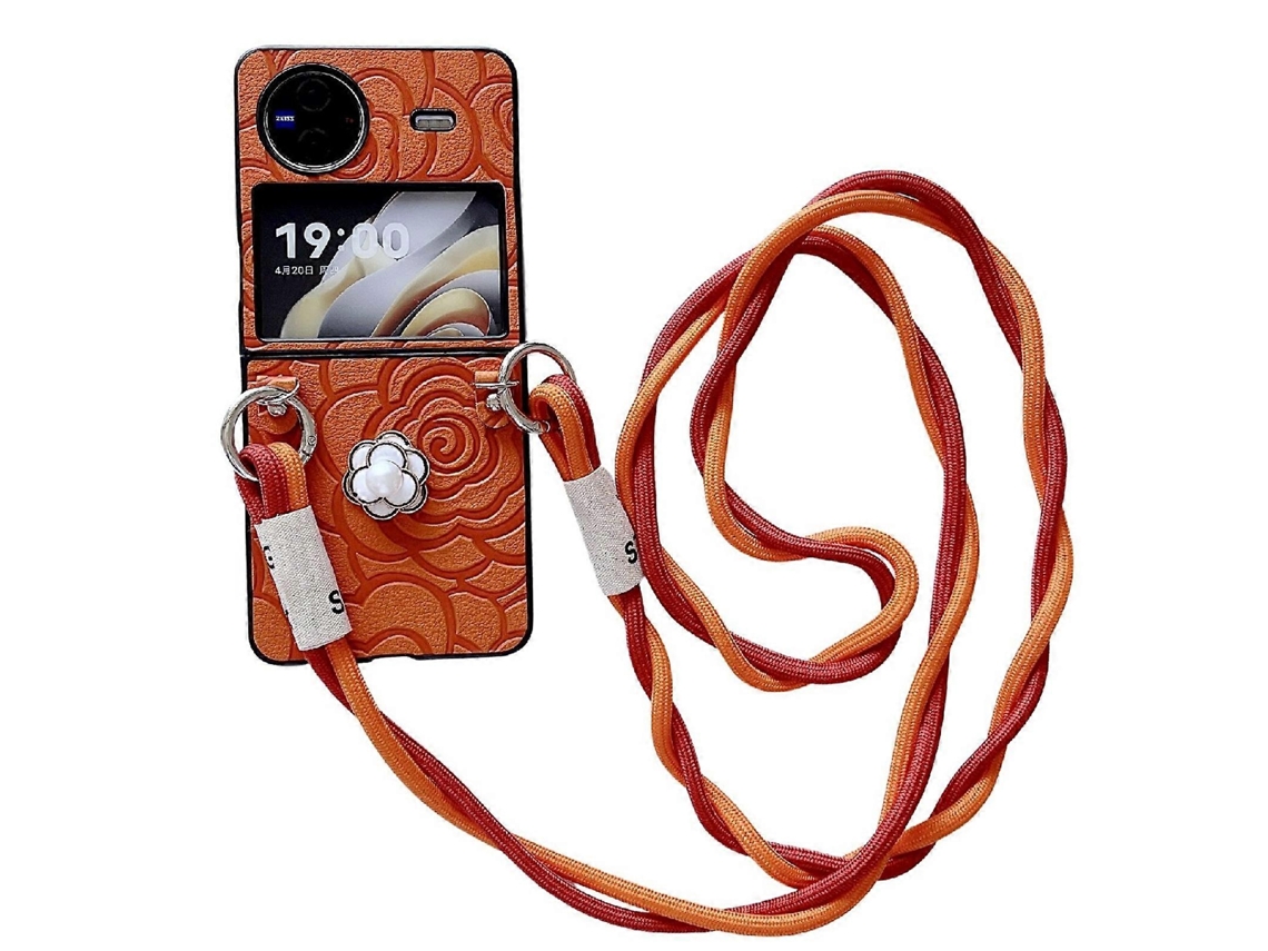 Capa Protetora Para Celular Com Estampa De Camélia Impression E Cordão Longo Para Vivo X Flip