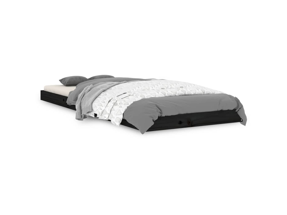 Estrutura de Cama de Solteiro Pequena Pinho Maciço Preto MAISON EXCLUSIVE (75x190 cm)