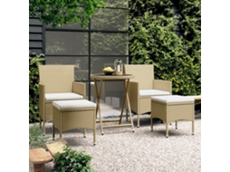 Vidaxl 5 Pcs Conjunto Bistrô de Jardim Vime Pe e Vidro Temperado Bege