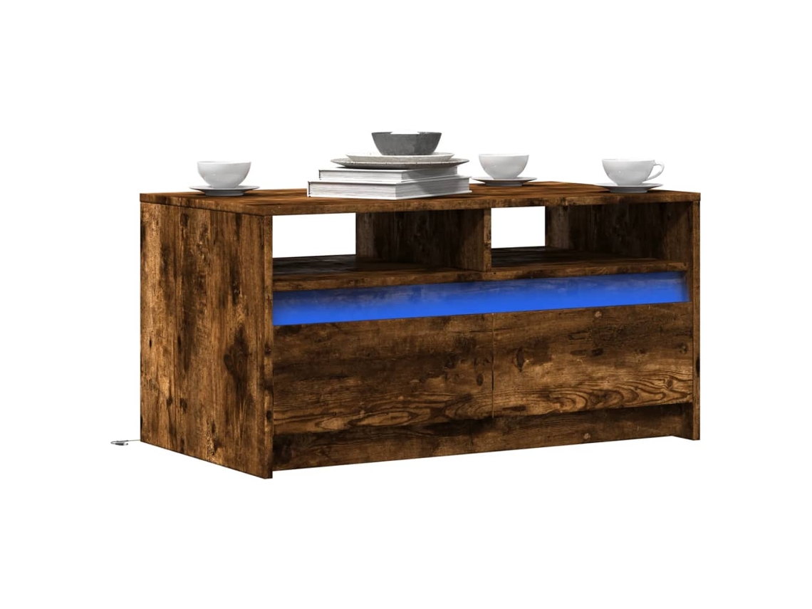 Vidaxl Mesa De Centro C/ Luzes Led Derivados Madeira Carvalho Fumado